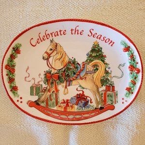 Fitz and Floyd 2012 Holiday Sentiment Oval Tray Celebrate the Season